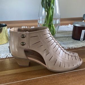 Earth Leather Cut Out Heeled Sandals
